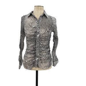 Tanya‎ Taylor Shirt Top Blouse Button Down Ruched Zebra Print Silk Size 2